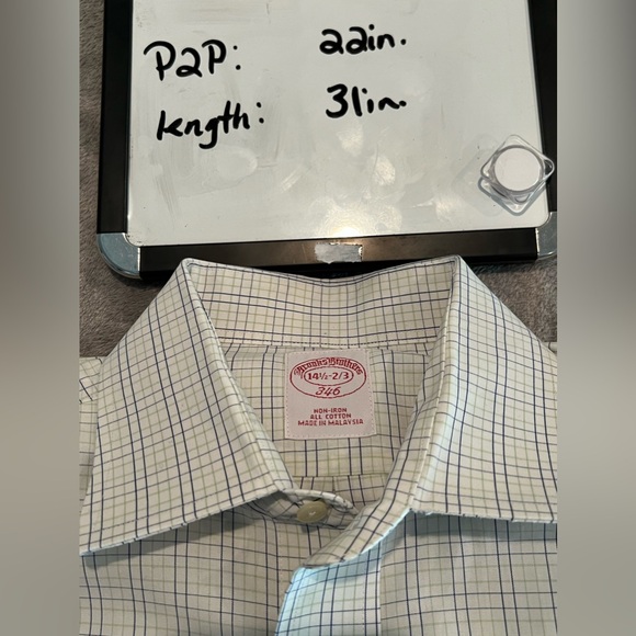 Brooks Brothers Shirt Men’s 14.5 White Windowpane Blue Green Gray Long Sleeve - Picture 8 of 11